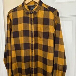 Men's Plaid Shirt 7Diamonds Luxe Soft Gold & Black Long Sleeve Large Flannel